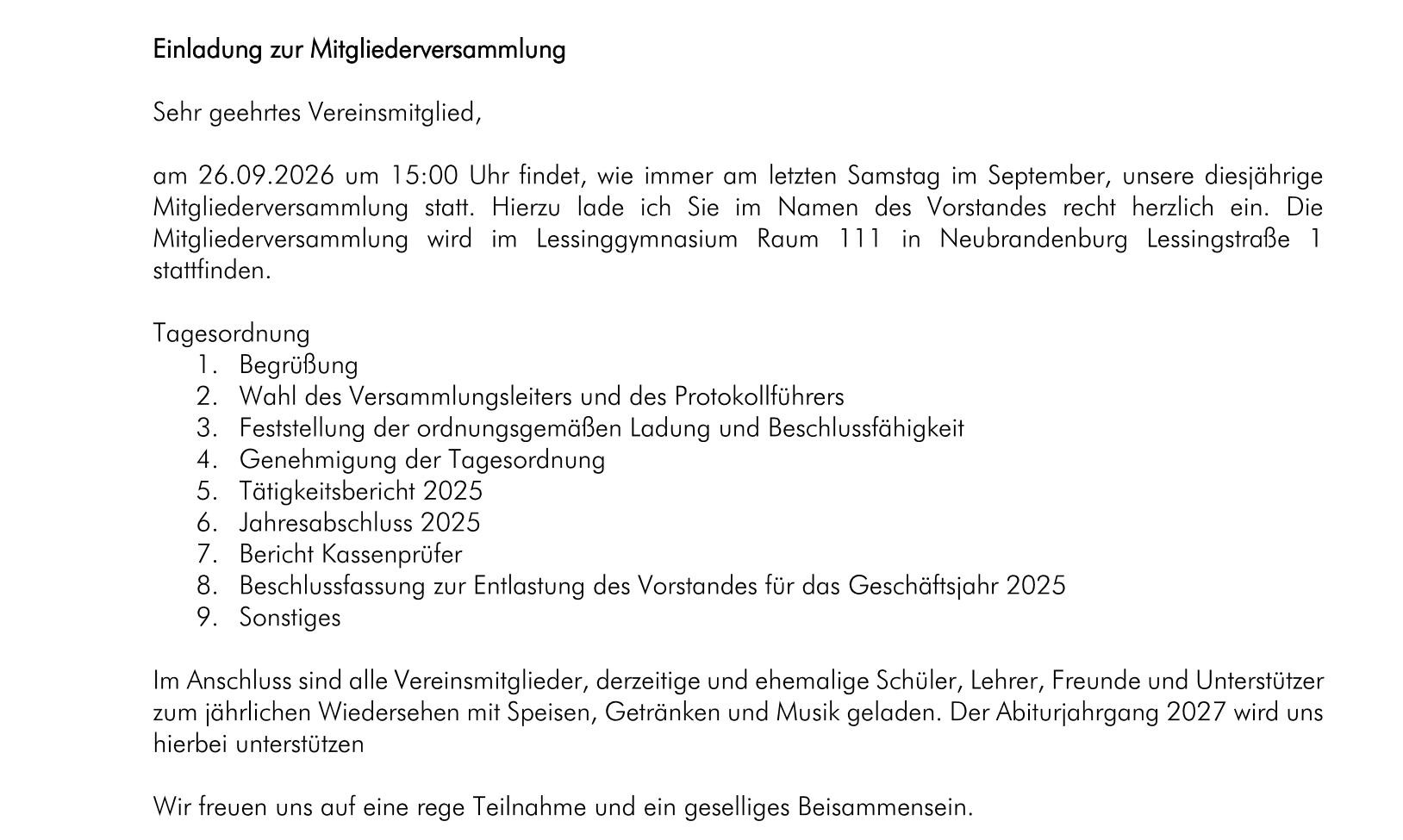 Einladung zur Mitgliederversammlung 2026 Page 1